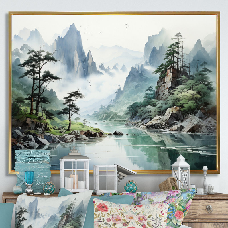«Bethenny China Art», impression sur toile, H 24 po x l 32 po x P 1 po, Cadre flottant doré