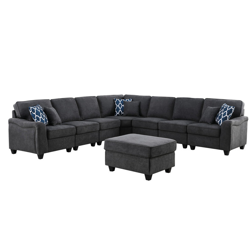 Canapé modulaire en forme de L 125 po en gris foncé - inclus, profondeur d'assise de 23 po, hauteur des pieds modulaire de 3,25 po et 8 pièces, hauteur, 6 coussins, siège à ressorts ensachés