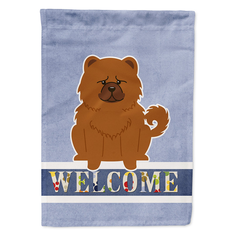 Polyester 2 côtés 40 x 28 po welcome drapeau maison, Chow-chow roux assis