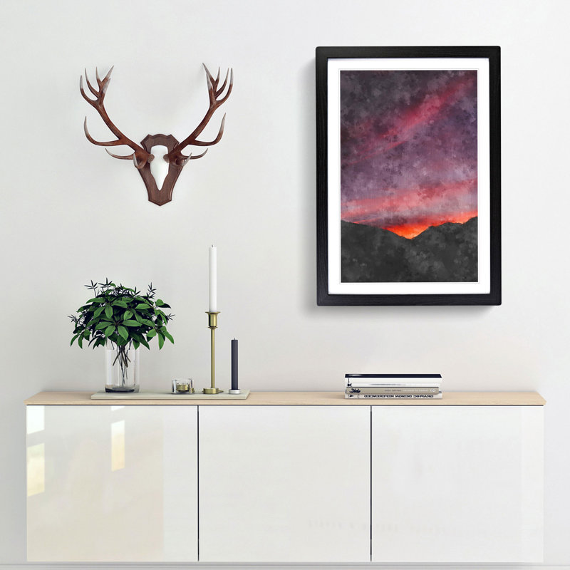 Setting Sun Painting - Framed Print, 45cm H x 33cm W x 2cm D, Black Framed