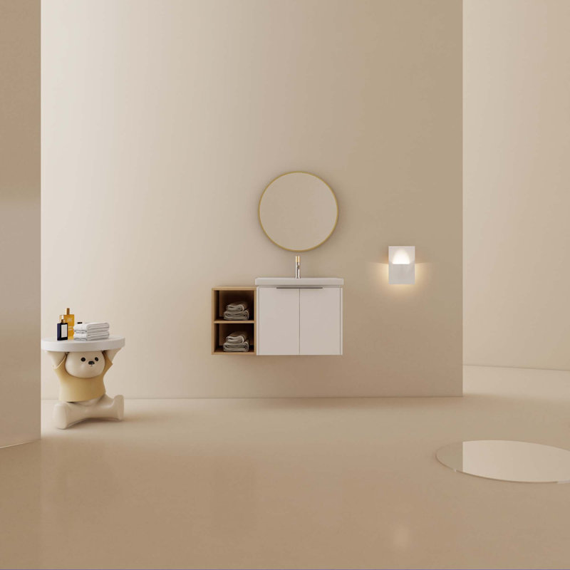 Meuble-lavabo à fermeture en douceur avec lavabo et tablettes