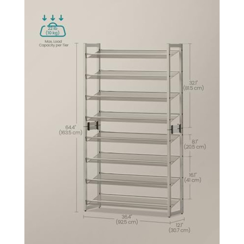 Shoe Rack, 8-Tier Shoe Organizer, Metal Rack For Garage, Set Of 2, 4-Tier Stackable Shelf, With Adjustable Flat Or Angled Shelves, 32-40 Pairs, Cappuccino Beige