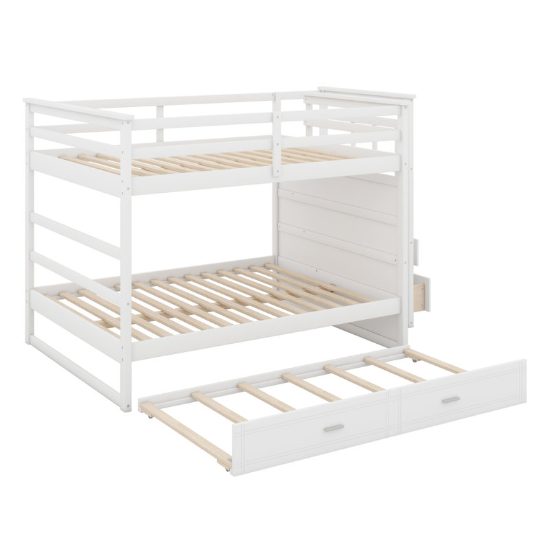 Bunk Bed With Trundle And Staircase, White