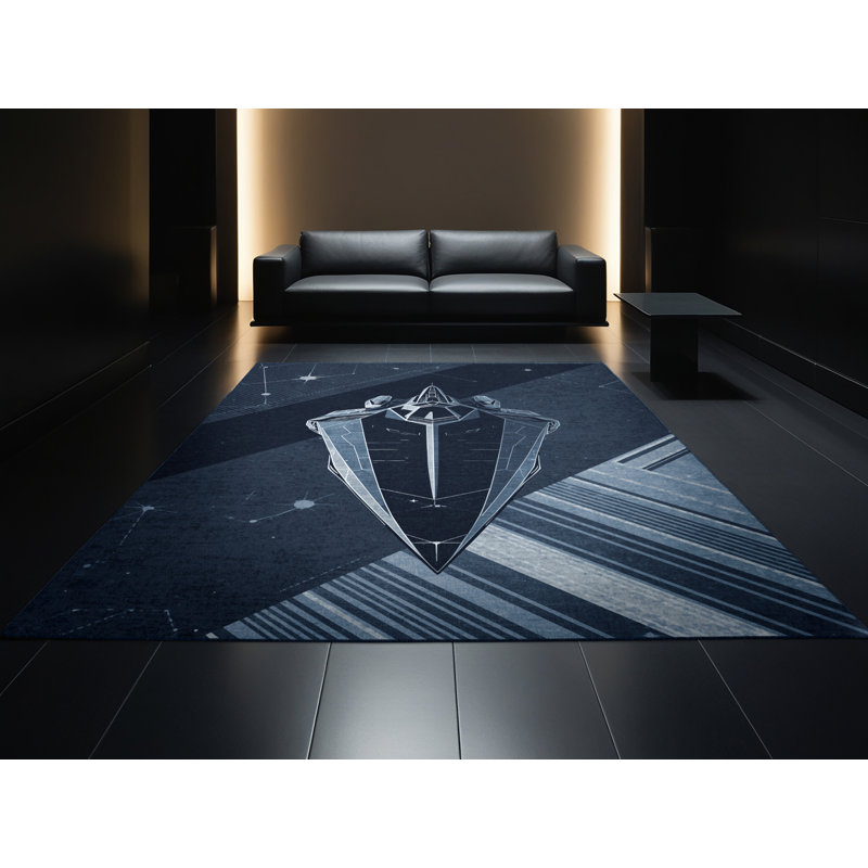 Tapis géométrique moderne gris délavé à la machine Aidan Spaceship, 6 x 9