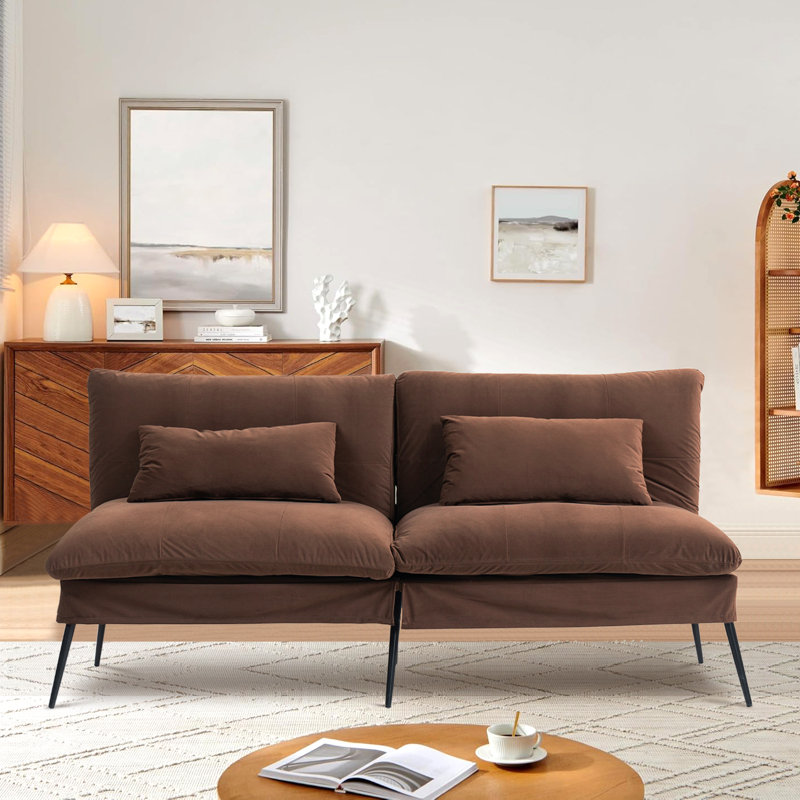 Upholstered Convertible Futon Loveseat Sleeper Sofa Bed, Brown Polyester