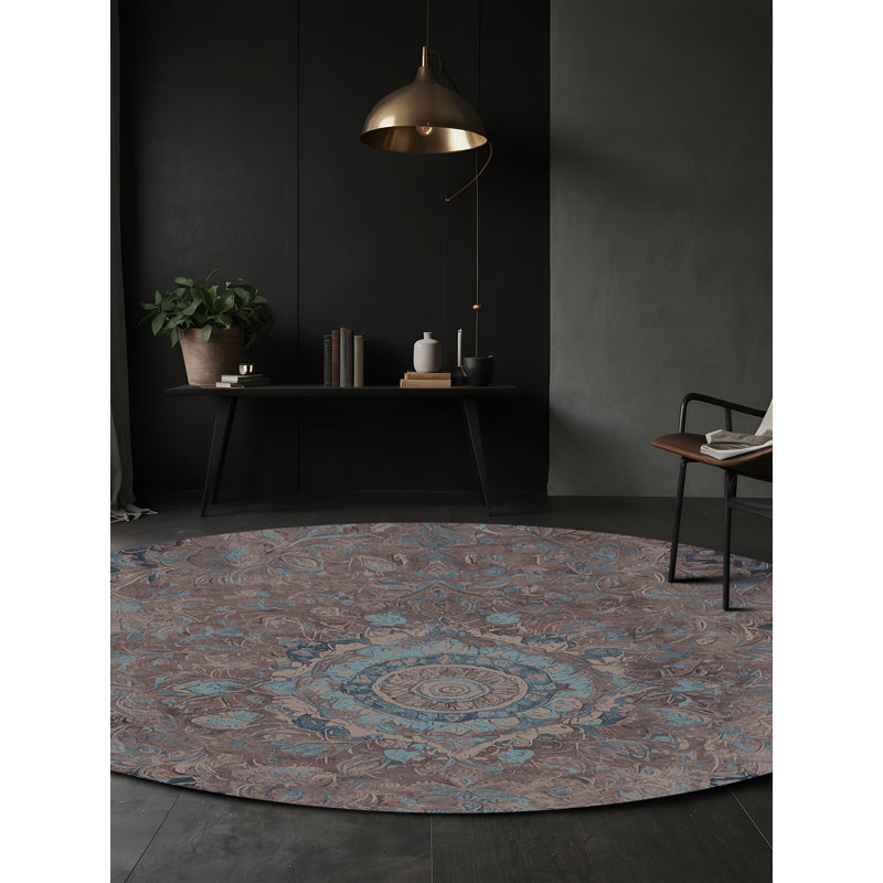 Machine Washable Gray Area Rug, Round 3'