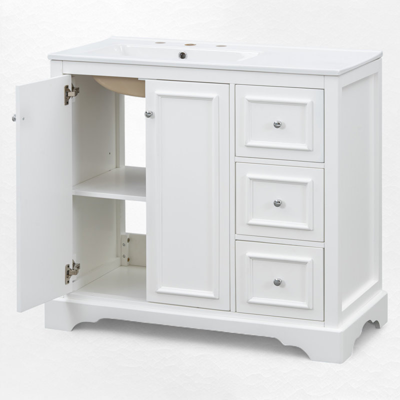 Meuble-lavabo simple 36 po avec plateau en céramique, Blanc
