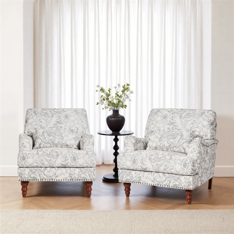 Fauteuil rembourré, Rococo Light Grey Chenille