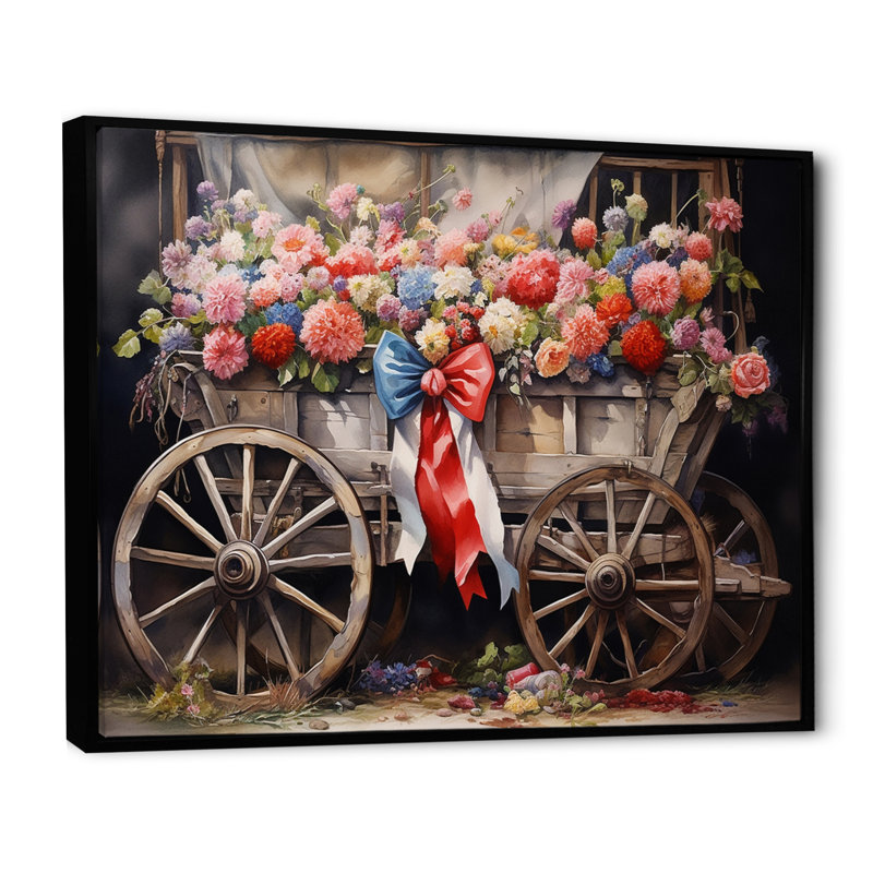 Corail, vieux chariot, impression sur toile, Cadre flottant noir, H 24 po x l 32 po x P 1 po