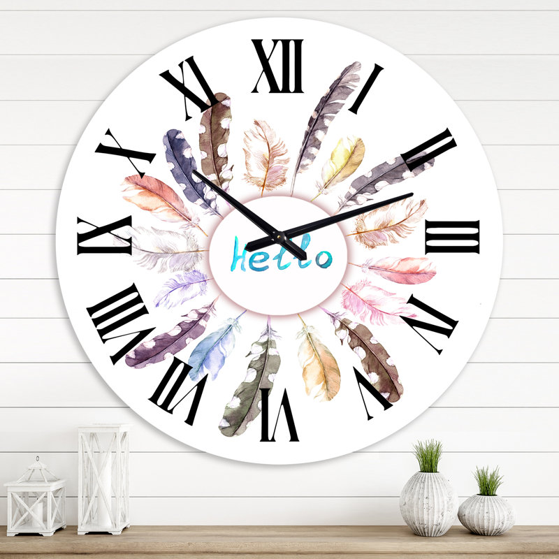 Horloge murale rétro vintage avec plumes d'oiseaux - Bohème et éclectique, Moyenne