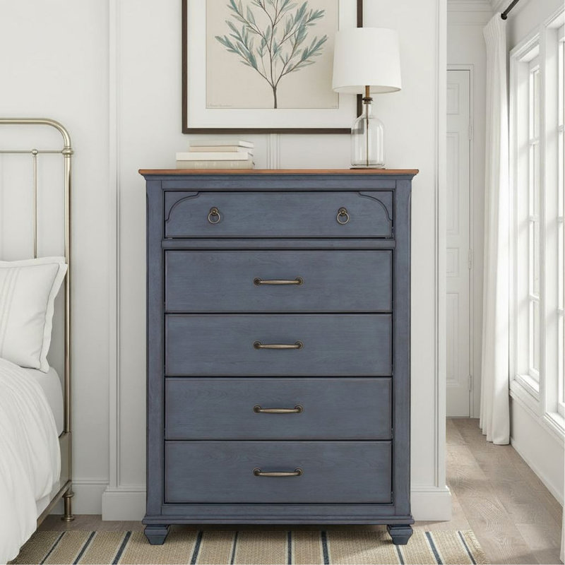 Americana 5-Drawer Chest, No Assembly Required, Corduroy Blue Finish