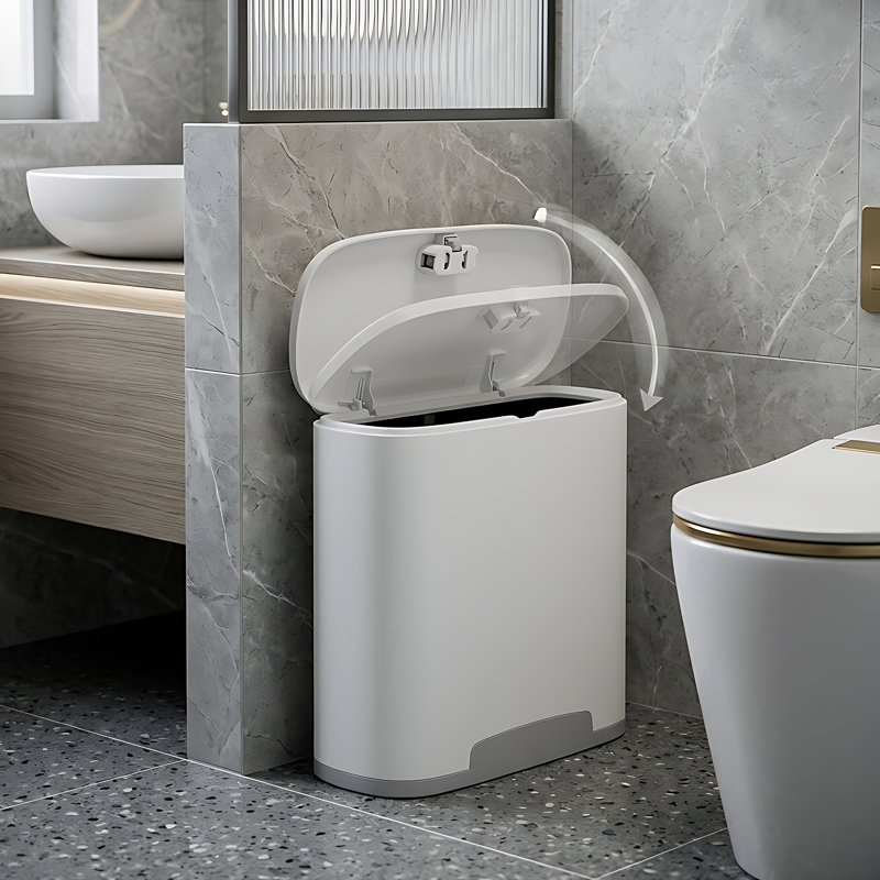 Press-to-Open Bathroom Rubbish Bin with Trash Bag Holder