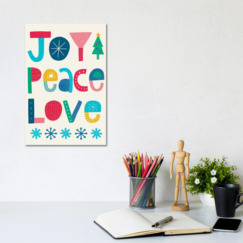 Christmas Joy Peace Love 1 Piece Wrapped Canvas Wall Art, 20.32 cm H x 30.48 cm W