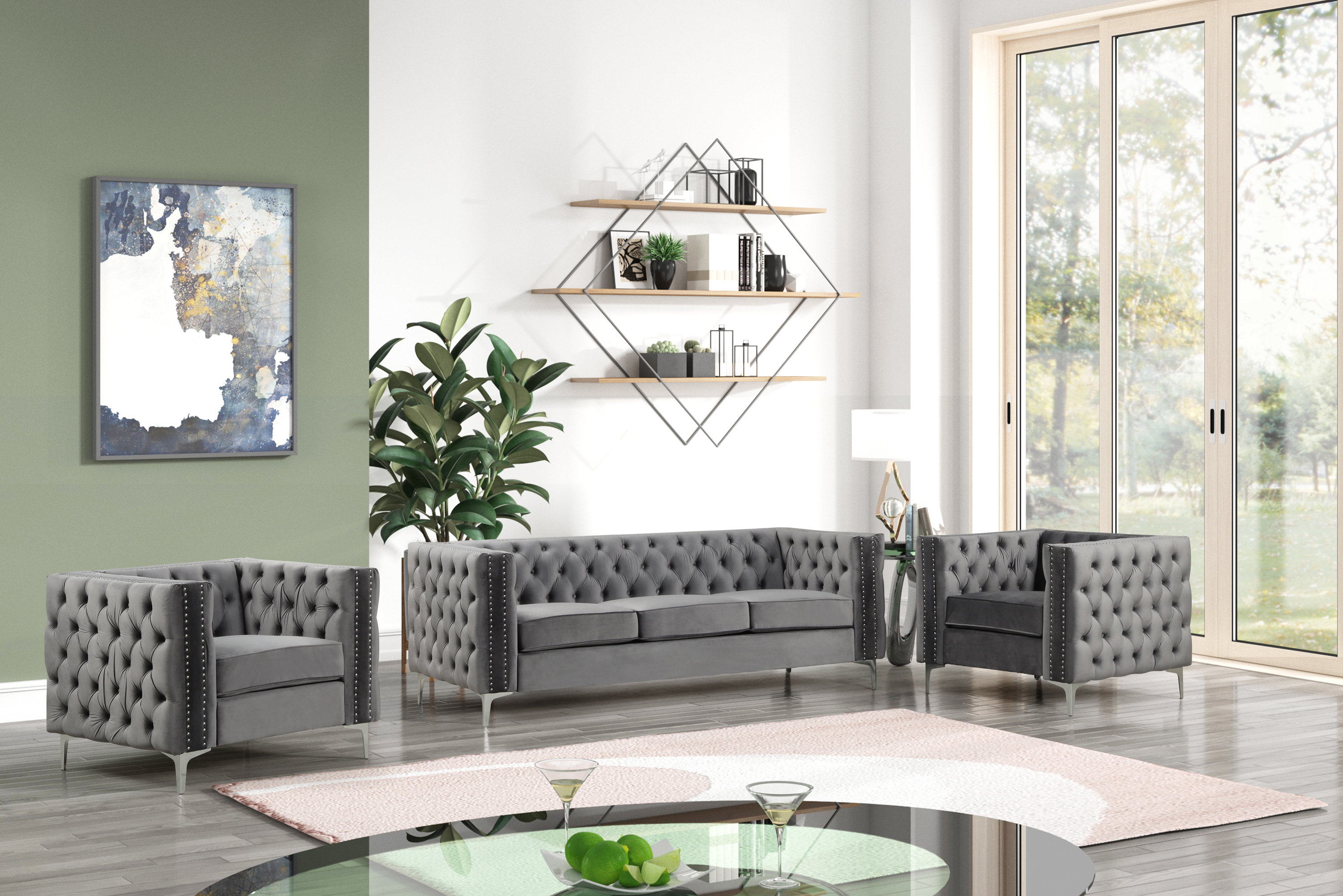 Everly Quinn 3 Piece Velvet Living Room Set | Wayfair