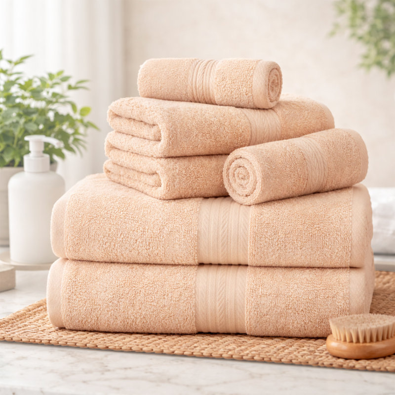 Ensemble de serviettes 100% coton doux et épais Como, Ensemble 6 serviettes de bain, Beige