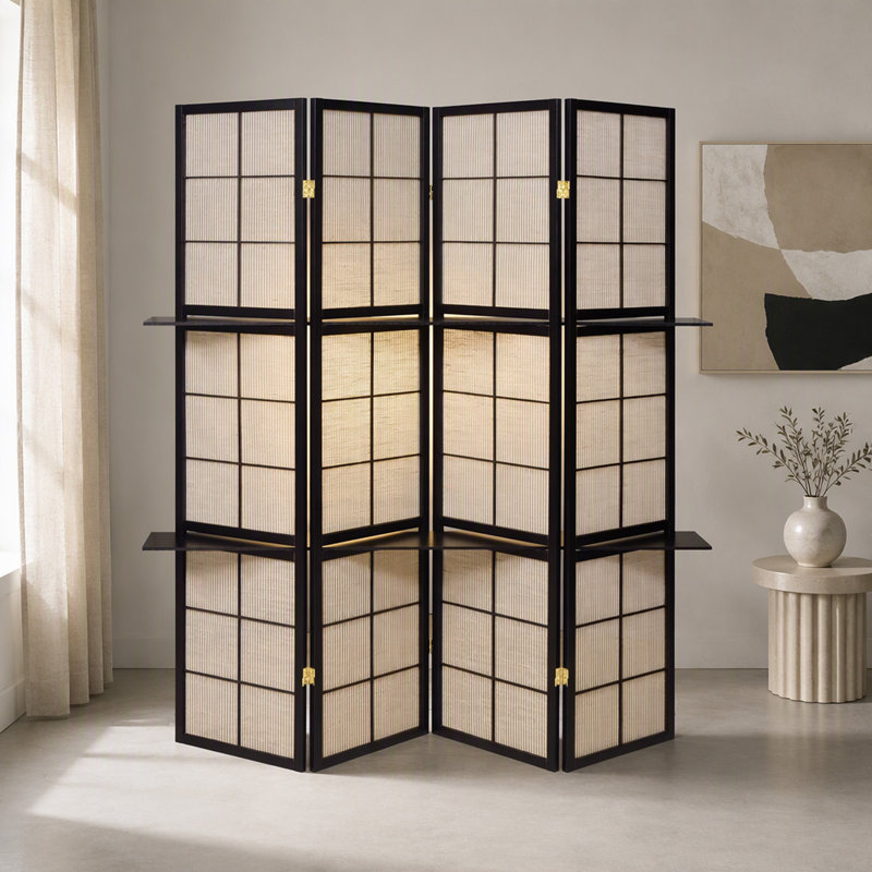 Tan and Cappuccino 4-Panel Folding Screen