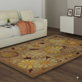 Brown Hand-Knotted Wool Abstract Floral Burst Geometric Modern Contemporary Carpet Rug