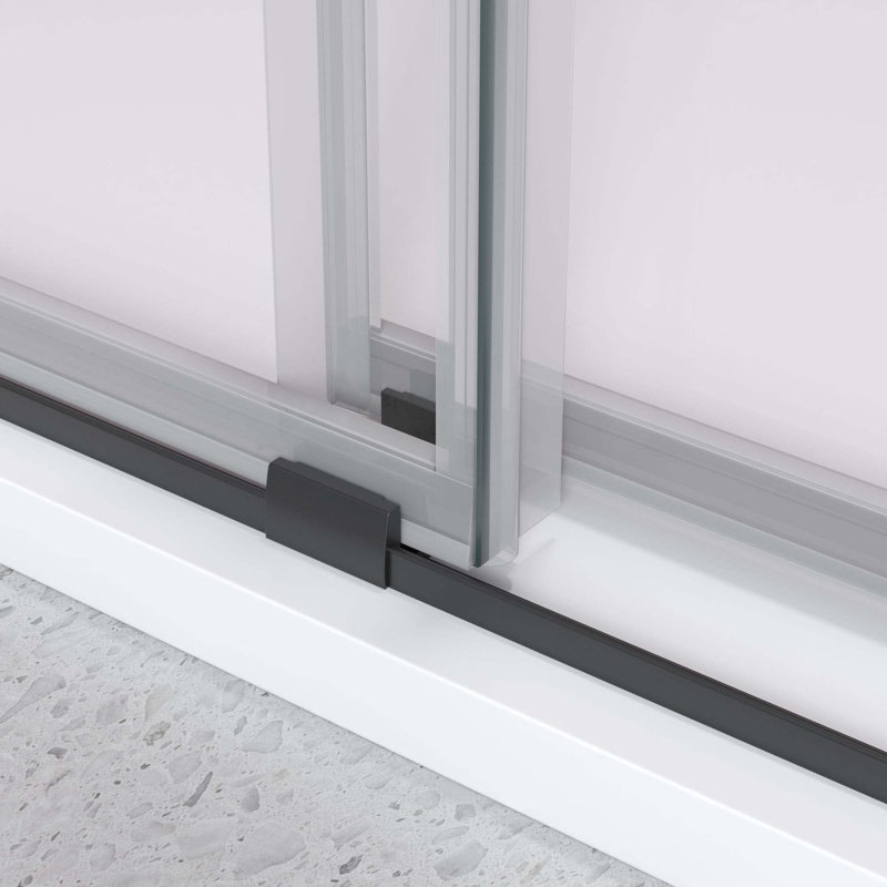 Double porte de douche coulissante sans cadre avec verre transparent de 3/8 po, Noir mat