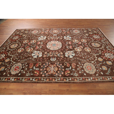 Tapis brun brun à motif de teinture végétale Ziegler