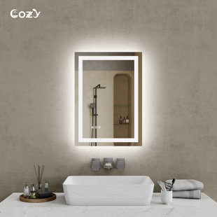 LED Bathroom Mirror with Front & Back LED Lighted Anti-Fog Tempered Glass Vanity Mirror, 3 Colors Temperature & Dimmable Light