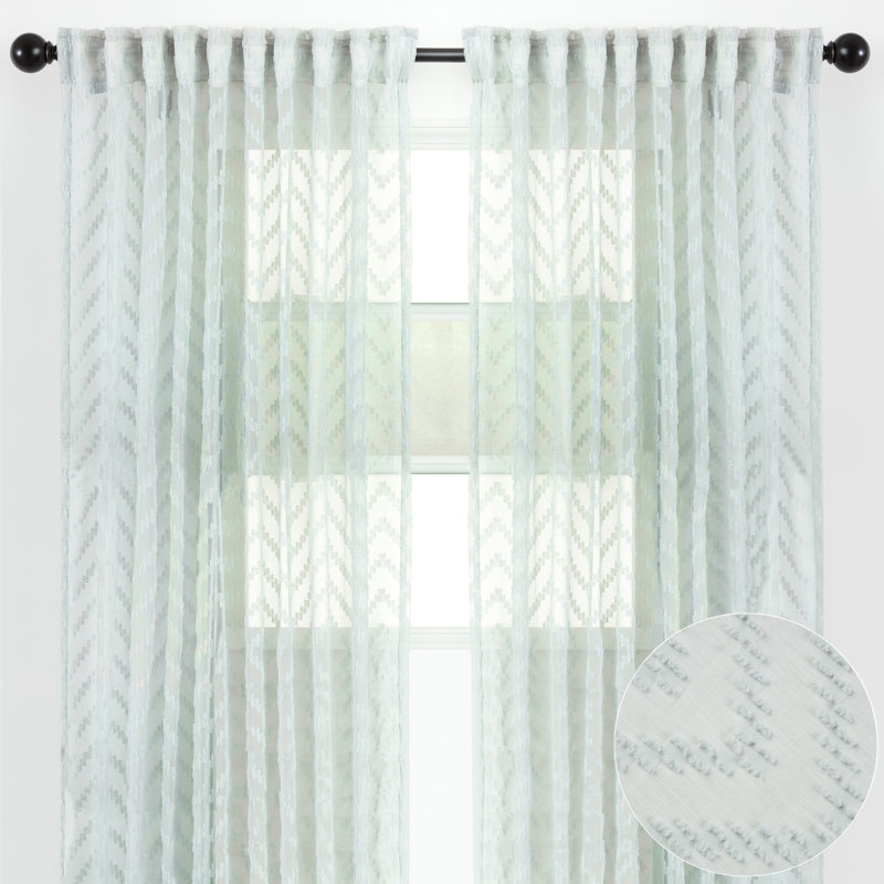 Rideaux transparents géométriques Mannsville, Perle verte, 52 po x 108 po