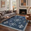Tapis géométrique bleu / blanc lavable à la machine avec envers antidérapant Abrahamson Zephyr-128992719-128992720