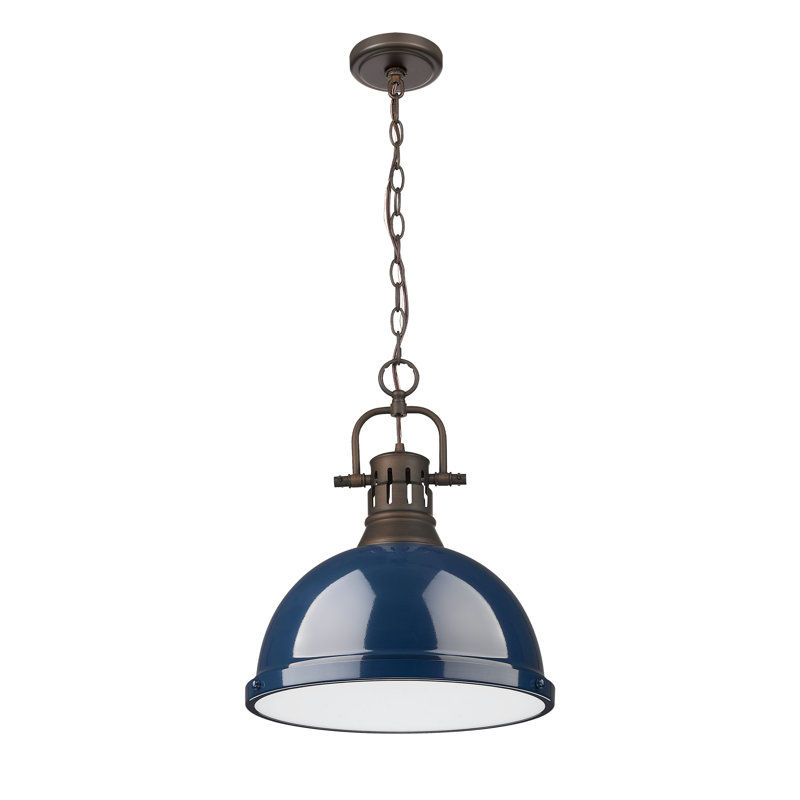 Aljona 1-Light Pendant with Chain, Blue, Rubbed Bronze, 16.875" H x 14" W x 14" D