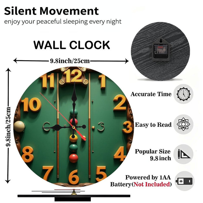 Clock Billiard Balls Numbers Design Home Decor