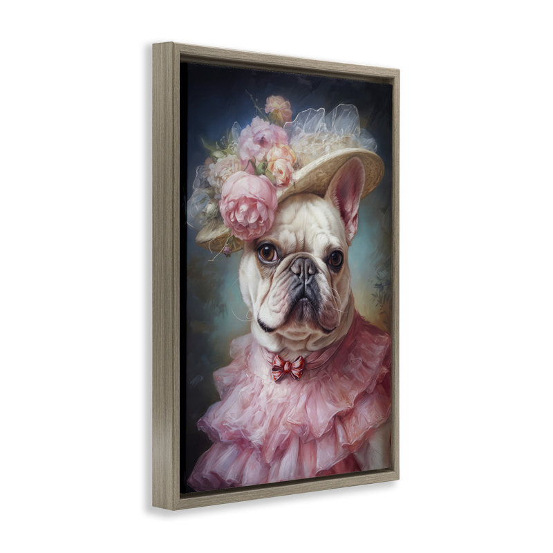 Feminine Victorian Frenchie Floating Frame, design by Wumples, 31" H x 21" W, Montalcino Elm Floater Frame