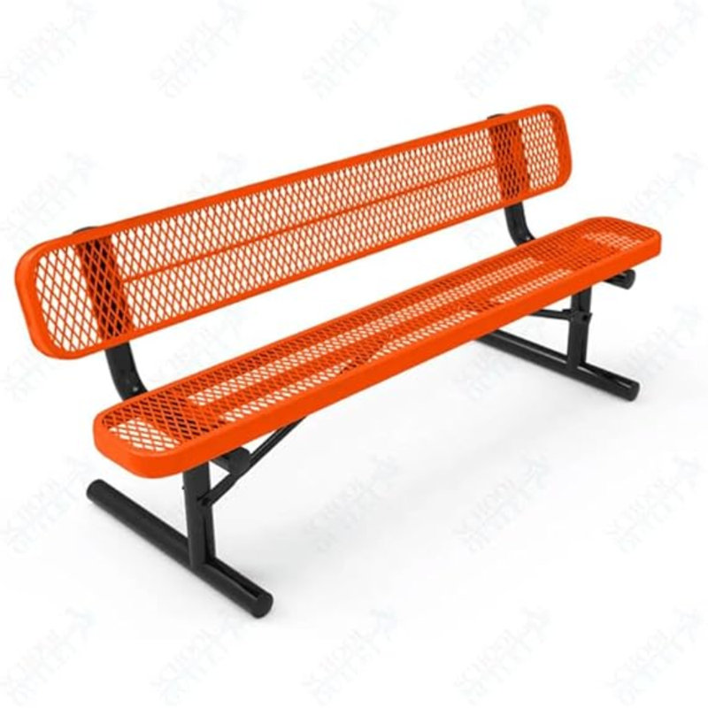 Banc portatif en métal enduit de 6 pieds avec dossier - orange avec dossier, Orange