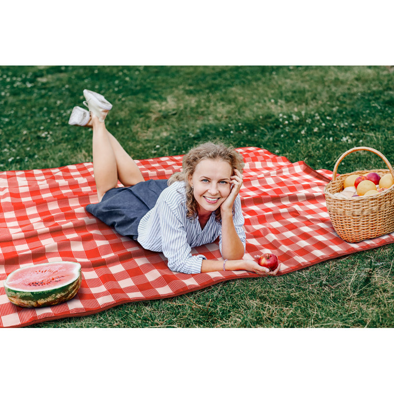 Couverture imperméable pour pique-nique Tirrinia, 60 x 80 pouces, Tissu écossais rouge / blanc