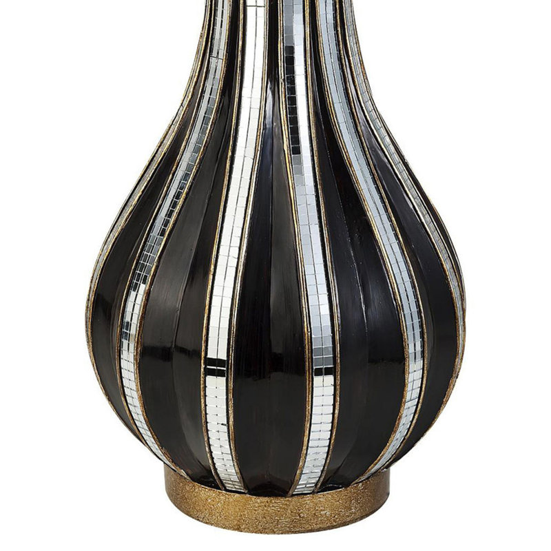 Tall Black and Gold Decorative Vase with Mosaic Glass Stripes