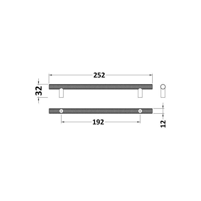 Knurled 19 1/6cm Centre Bar Handle, 19 1/6 cm, Brushed Brass