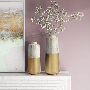 2 Piece Lenoire Distressed Gold/ Distressed Gray Metal Table Vase Set
