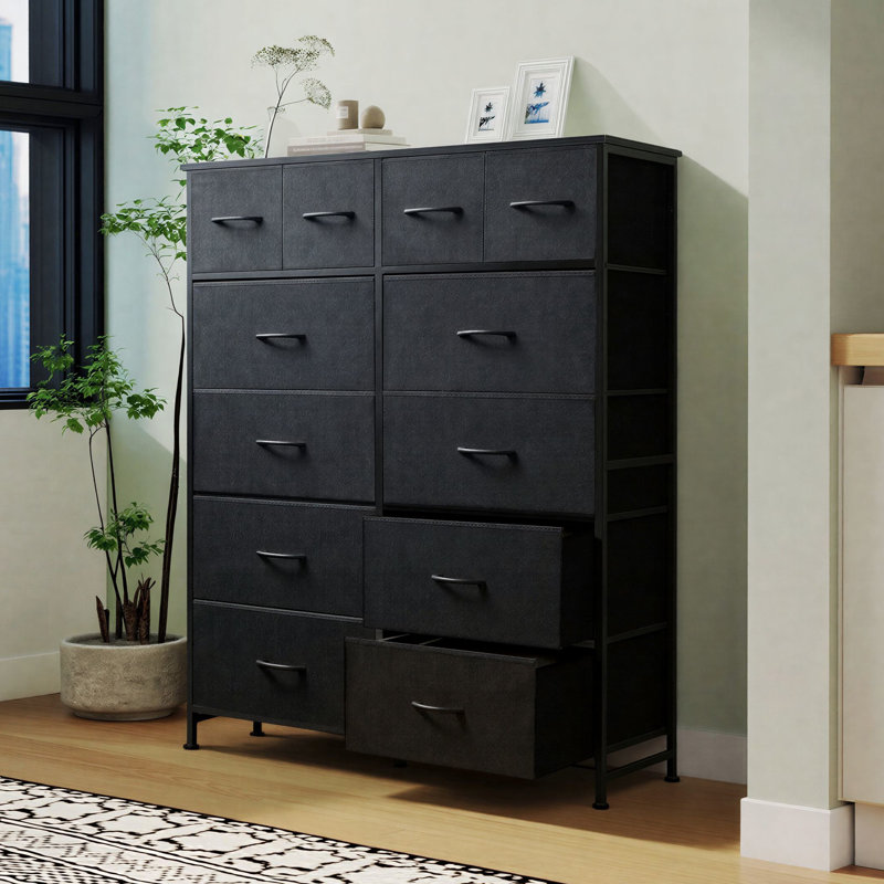 39.37" W 12-Drawer Fabric Dresser with Wood Top, Storage Chest, Black