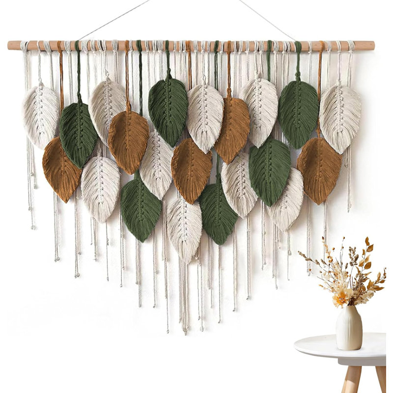 Grande suspension murale 39 po x 30 po Boho pour salon, chambre à coucher, H 30 po x l 39 po, Blanc