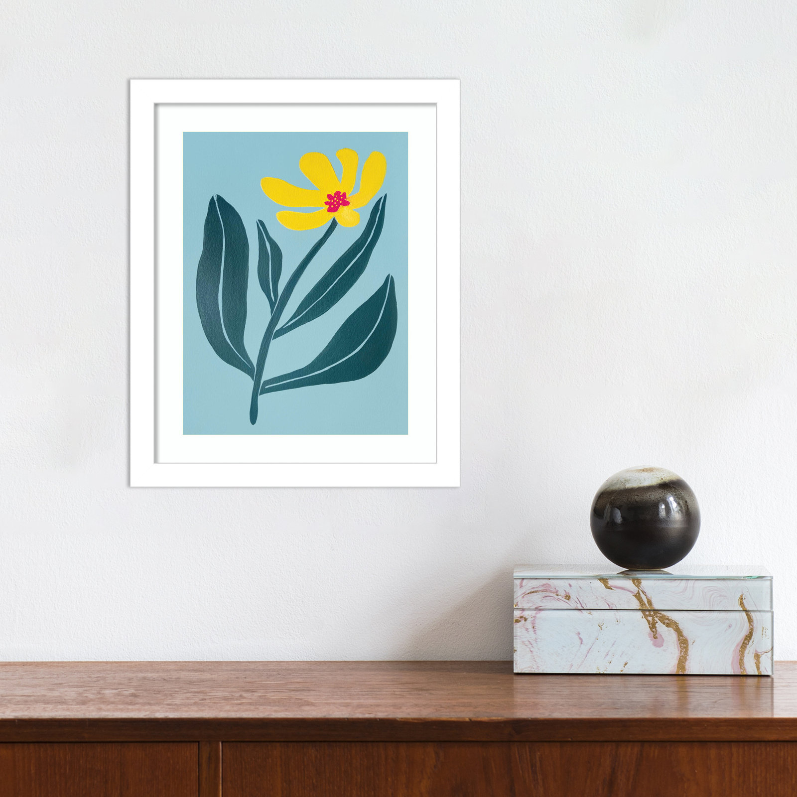 Exton "Yellow Flower" Print by Emma Daisy, 13" H x 11" W x 1" D, White