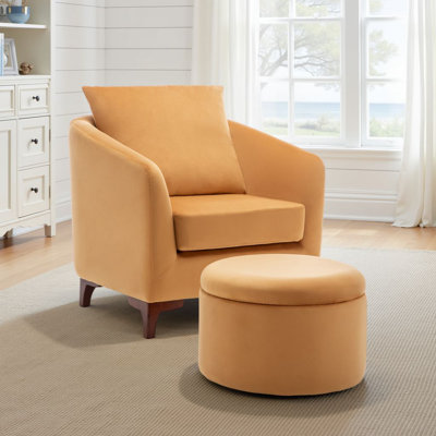 Upholstered With Footstool Barrel Chair