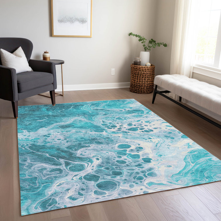Machine Washable Indoor/Outdoor Cinead ACN1705 Teal Rug