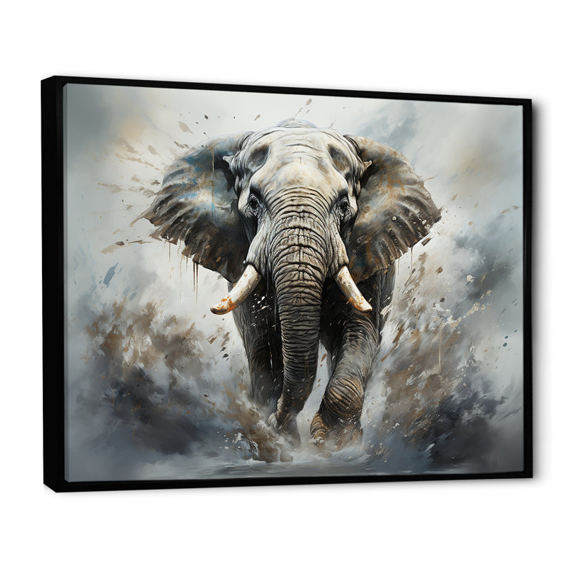 «Elephant Symphony Stampede», reproduction sur toile, H 12 po x l 20 po x P 1 po, Cadre flottant noir