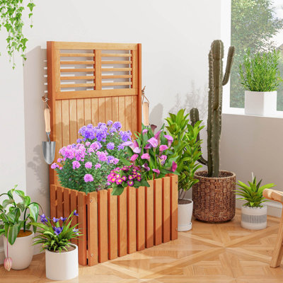 Wooden Plant Stand Raised Garden Bed With Trellis & Planter Box Privacy Screen