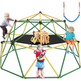 HearthSong Rainbow Triangle Weather-Resistant Kids' Rope Climbing Ladder  with Colorful Metal Rungs and Nylon Rope