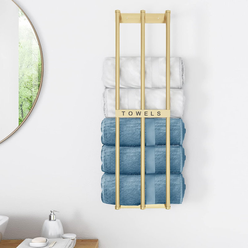 Porte-serviettes mural avec 3 barres pour serviettes roulées, porte-serviettes robuste pour petits espaces, solution de rangement pour serviettes peu encombrante