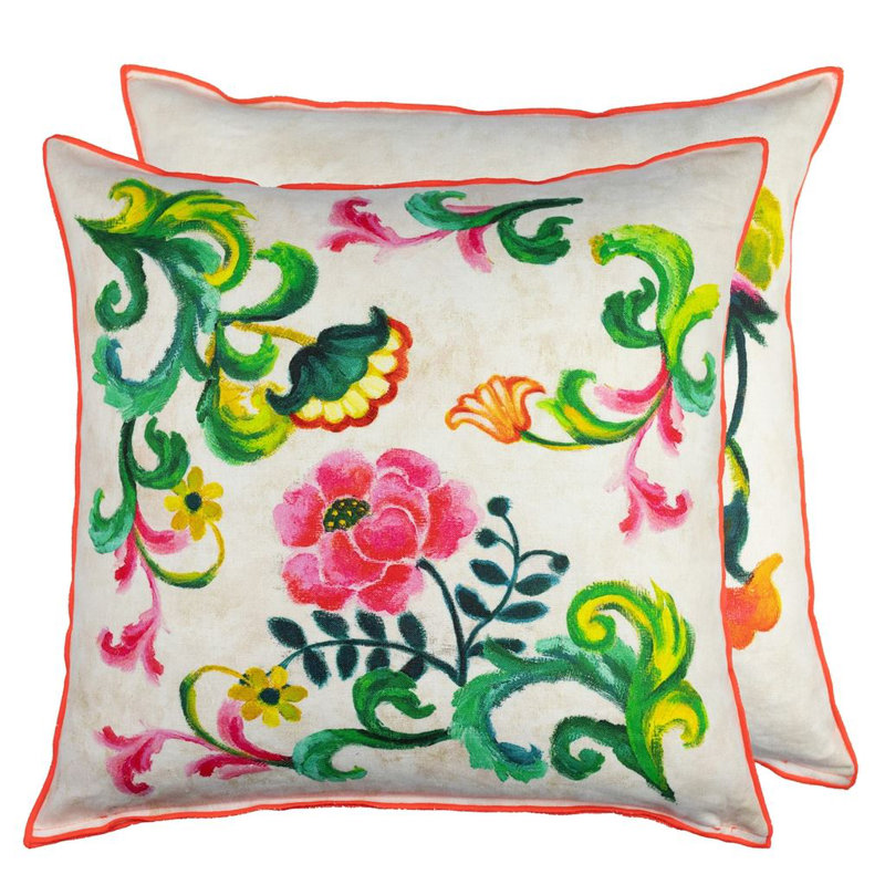 Osier Damasse Decorative Pillow, Fuchsia