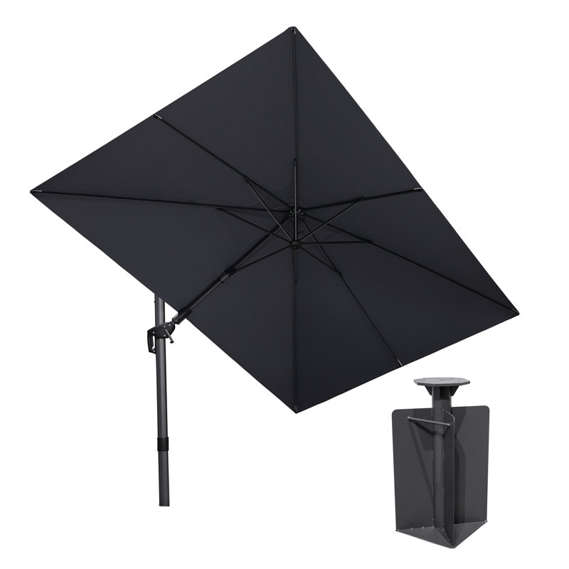 Parasol carré en porte-à-faux beige 8 po x 11 po avec base au sol et contrepoids à manivelle inclus, Beige