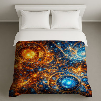 Blue Orange Swirling Fractals Duvet Covers