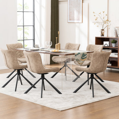 Tufted Swivel Leather Upholstered Dining Chairs Modern Wingback Side Chairs with Metal Legs