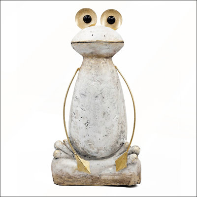 Figurine abstraite grenouille blanche en magnésium avec bras et yeux dorés, parfaite pour un décor moderne et rustique