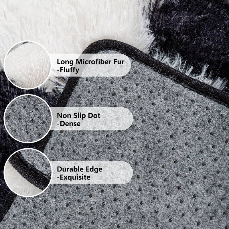 Tapis à poil long Celi, Rectangle 6 pi x 9 pi, Noir