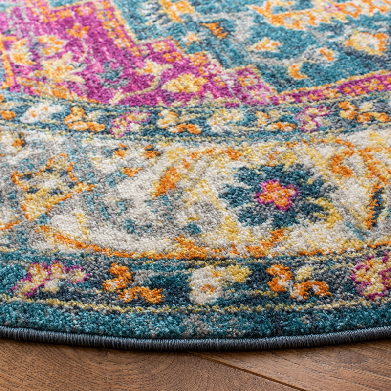 Tapis oriental bleu / rose Felty, Rond 6 pi 7 po